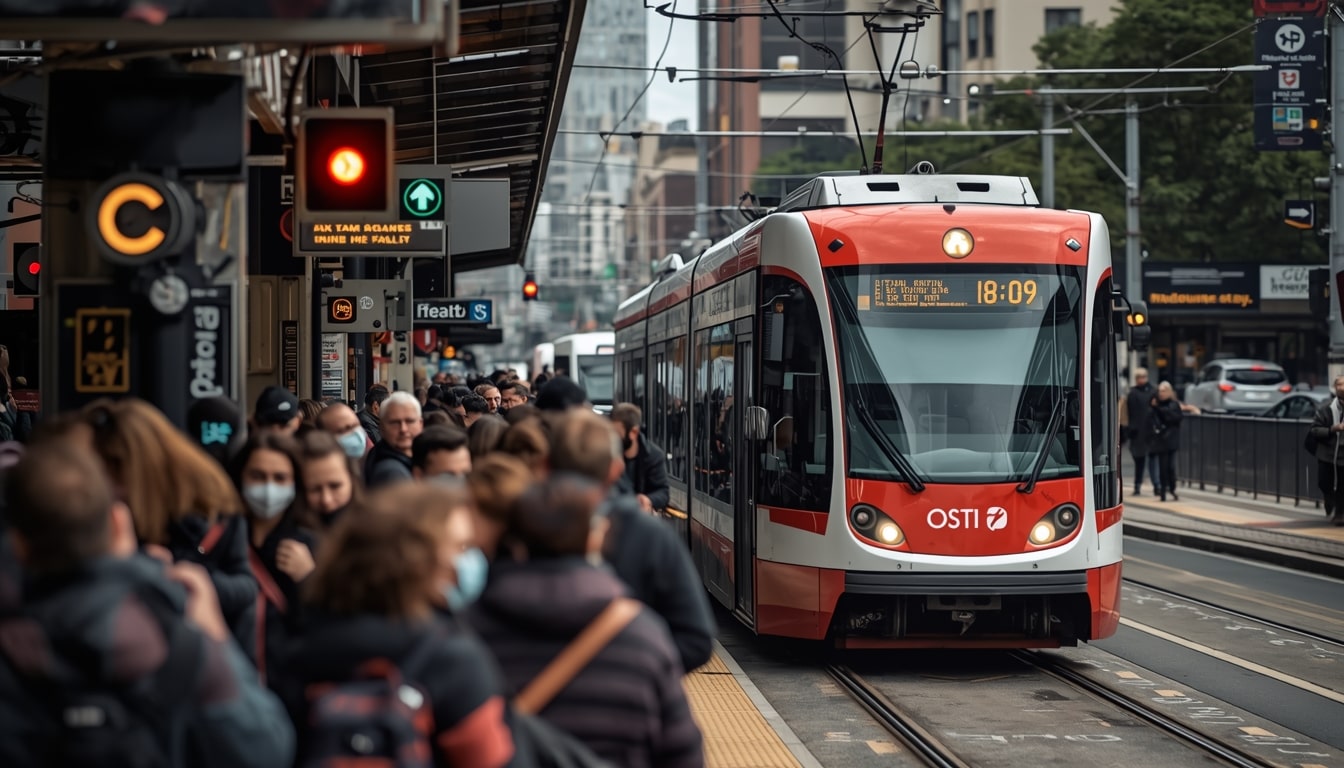 Crowded Melbourne tram stop during signal fault disruption in inner north suburbs like Fitzroy and Collingwood, showing delayed passengers and halted trams on busy routes amid peak hour chaos on December 30, 2025.
